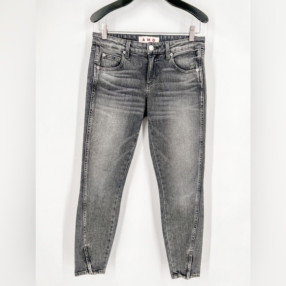 Amo Smoke Black Twist Zip Low Rise Stretch Denim Cropped Skinny Jeans